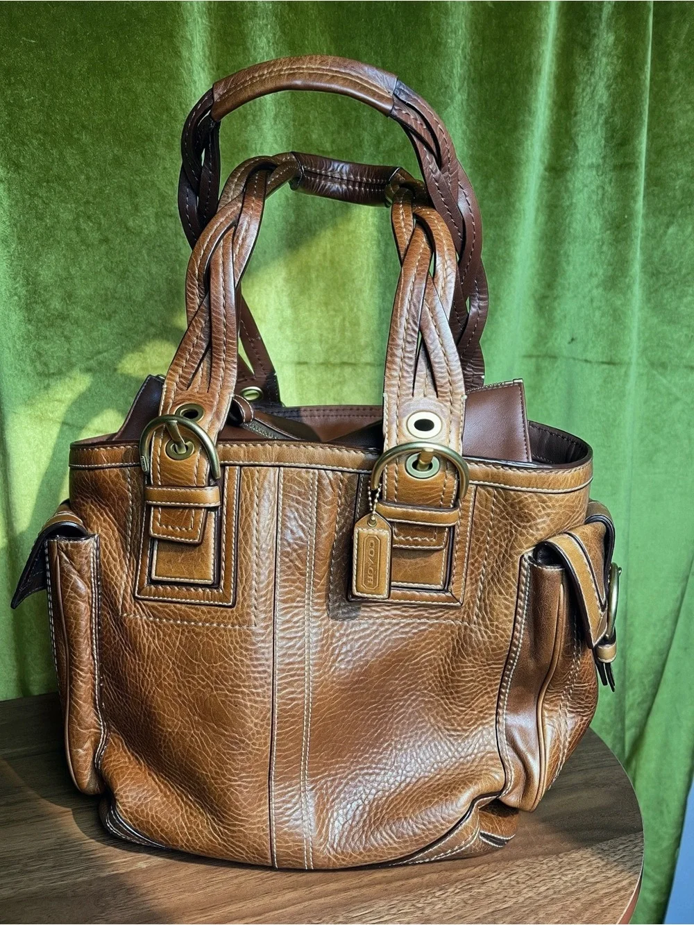 Vintage •COACH• Soho Braided Large Leather Tobacco Tote Y2K 2006 Style-10049
